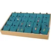 Jewelry Pouches PU Multi-shape Display Tray Blue Earring Organizer Pendant Necklace Stand 12/15 Slots Blank Show Trays