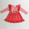 Mädchen Kleider Großhandel Baby Weihnachten Santa Kleid Lange Ärmel Kleidung Kind Kinder Kleinkind Kleinkind Urlaub Western Howdy Rote Kleidung