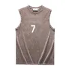 Men's Women's Tanks High Street Summer Number Print Washed Edge-cut Vest Cotton Tank Tops Casual