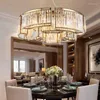 Lampadari Lampadario di cristallo American Custom Light Round Luxury El Designer Gold LED Lights