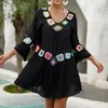 Roupa de banho feminina elegante hippie vestido florido com gancho de mão praia piscina festa estilo feriado proteção solar vestidos curtos com decote em V