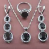 Necklace Earrings Set & Special Black Cubic Zirconia Jewelry For Women Bridal Silver Color Earring Pendant Rings Bracelet YZ0122Earrings