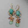 Boucles d'Oreilles Pendantes YYGEM Naturel Vert Amazonite Multi Couleur Cristal Goutte Crochet