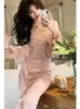 Casual jurken lente vintage vrouwen visbeen vierkante collaer lange mouw jurk retro roze wit zwart feestvestido para embarazada