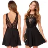 Vestidos casuais renda patchwork mini vestido para mulheres 2023 robe femme preto verão tanques o-neck sem costas ajuste e flare