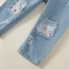 Ensembles de vêtements 1 4 ans Enfants Filles Costume À Manches Longues Fleur À Volants Tops Taille Élastique Denim Pantalon 2 pcs Ensemble Toddler Fille Vêtements Printemps Outfit 230630