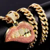 Collane con ciondolo Uomo Donna Hip Hop Bite Lip Shape Collana Iced Out Bling Crystal Cuban Cz Catena in acciaio inossidabile Gioielli alla moda 230613