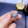 Cluster Rings 925 Pure Silver Chinese Style Natural Swiss Blue Topaz Women's Elegant Butterfly Adjustable Gem Ring Fine Jewelry Suppor