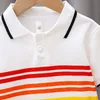 Polos D'été Polos Enfants Garçons Arc-En-Rayé Garçons Polo Style Étranger Bébé Respirant Tee À Manches Courtes Enfants Vêtements 230628