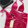 Klassiska 3 stycken veet bikini set badkläder mode brev tryck baddräkt semester solskyddsmedel sexiga flickor strandkläder cjd23063010