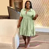 Urban Sexy Dresses CM YAYA Plus Size Women Short Sleeve Single Breasted Ruffles Hem Big Swing Smock Shirt Dress Summer Elegant Orange 230630