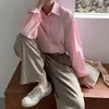 Dames Blouses Aeleagntmis Koreaanse Vintage Roze Blouse Dames Zachte Shirts Paars Elegant Chic Losse Casual Effen Tops met lange mouwen OL Lente