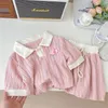 Clothing Sets HTSU BABY Girls Pink Color Suits Polo Neck Short Sleeve T shirt Bandage Elastic Waist Shorts Children s Breathable Two Piece Set 230630