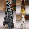 Abiti casual Donna Estate senza maniche Stampa scollo a V Maxi abito ampio Boho Beach Long Sundress con tasche J Gee