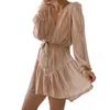 Casual Dresses Sexy V Neck for Women Party Long Lantern Sleeve Pet Up Bownot Floral Oriental Style Skirl Spring Summer 2023 Dress