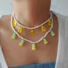 Colliers de perles Zx Mignon Gummy Bear Pendentif Collier Femmes Vintage À La Main Simulé Perle Sautoirs Court En Gros Dropshipping 230613