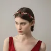 Saç Klipleri O367 Nefis Düğün Gelin Hairwear Kadife Gül Kırmızı Kristal Taklidi El Yapımı Nedime Kafa Bandı Kadın Pageant Başlığı