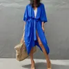 Damen Bademode Strand Cover Up Kimono Frauen Sommer 2023 Pareo Badeanzug Cape Solide Böhmische Tunika Kleider Badeanzüge