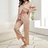 Sleep Lounge da donna 2022 Pigiama in raso di seta per pigiama da donna Set da notte a maniche lunghe Pigiama da donna Completo da donna in due pezzi Loungewear