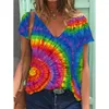 Women's T Shirts Summer Colorful Tie Dye 3D Print T-Shirts Plus Size Shirt Streetwear Y2K Top Casual V Neck Woman Clothing Ladies Tees