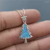 Pendentif Colliers Mignon Étoile Arbre De Noël Collier Blanc Bleu Opale Pierre De Mode Argent Couleur Chaîne Pour Les Femmes Bijoux