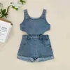 Conjuntos de roupas FOCUSNORM 04Y Verão Casual Crianças Meninas Macacões Denim Shorts 2 Cores Sem Mangas Sólido Oco Out Playsuits J230630