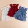 Girl s Dresses Girl Summer Party Princess Dress Kids Sequin Ruffle Short Sleeve Evening Costume Baby Birthday Tulle Clothes Casual Wear 230630