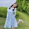 Casual Dresses Korean Summer Kawaii Sweet Soft Girly Cute Jacquard Dress Square Collar Bandage Bow Sleeveless Folds Camisole