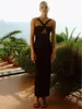 Casual Dresses Women 2023 Summer Black Strap Ankle-Lengen ärmlös elegant sexig högkvalitativ bandage Evening Club Party Bodycon klänning