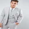 Dernières conceptions de pantalons de manteau gris clair hommes costume costumes de mariage Slim Fit veste maigre Costume personnalisé marié smoking 3 pièces Masculino345Q