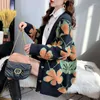 Women's Knits Floral Knitted Cardigan Autumn Winter Loose V Neck Fashion Warm Thick Sweater Jacket Coat