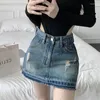 Kjolar hsa denim veckade kjol kvinnor vintage streetwear hög midja a-line retro koreansk mode blå jean mini sommar y2k shorts