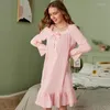 Kadın Pijama Uzun Kollu Kısa Gecelikler Kadınlar Için Ülke Vintage Stil Yaz Ince Viskon Ev Elbise