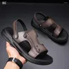 Sandalen Sommer Kopfschicht Schaffell Herren Leder Vietnamesische Strandschuhe Flip-Flops Papa Hausschuhe