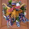 Dekorativa blommor Julkransar för högländer Cow Wreath Fourth juli Patriotic American Handmade Unlato