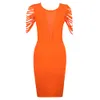 Городские сексуальные платья DEIVETEGER кисточкой выдалбливают женское облегающее платье повязки до колен с круглым вырезом Vestidos Club Party Elegant Orange 230630