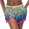 Skirts Women Sequin Glitter Fringe Mini Skirt Tie-up Tassel Belly Dance Hip Scarf Wrap Rave Party Dress Up Performance Costume