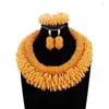 Halskettenohrringe Set Dudo Nigerian Brautschmuck Gold 2 Schichten Fettem Schmuck für Frauen 3 Stcs mit Armbandohrring