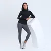 Aktiva skjortor HGC Sports Top Gym Women Long Sleeve Zipper Yoga Elastic Reflective Strip Workout Clothing Casual Fitness Pullover