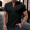 Camisa de Linho Masculina Camisa Casual Camisa de Verão Camisa Henley Camisa Preto Branco Vinho Manga Curta Simples Decote em V Verão Casual Roupas Diárias Vestuário