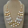 Perlenketten Yygem 3 Strandscultured Weiße Reis-Süßwasserperlen-Münze gebürstete vergoldete Perlen-Choker-Halskette 230613