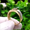 Cluster Rings Exquisite Luxury Gold Colors For Men Trendy Metal Inlaid White Stone Party Ring Engagement Jewelry Gift