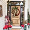 Decorative Flowers Christmas Door Wreath Decorations Plaid 3D Bowknot Frosted Branches Wooden Wheel Base For Holiday Front NIN668