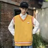 Kamizelki męskie koreańskie kamizelka na szyi dzianiny swetry męskie pullover moda ciąg homme chaleco hombre preppy pary sueter bez rękawów