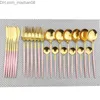 Geschirr-Sets, 6 Stück, 24-teilig, Roségold, Geschirr, 304 Edelstahl, Besteck, weißes Messer, Gabel, Löffel, Geschirr, Besteck 210804 Z230630