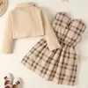 Clothing Sets 1 6Years Little Girl Clothes Suit Sleeveless Plaid Dress Solid Long Sleeve Top 2Pcs Costume Kids Spring Casual Skirt Outfit 230630