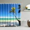 Rideaux de douche bord de mer plage paysage rideau de douche 3D palmiers salle de bain rideau Polyester tissu imperméable écran de bain décor à la maison rideau 230629