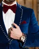 Exquisite Navy Blue Crystal Wedding Tuxedos Classic Fit 2 Pieces Diamonds Mens Prom Suit Sets 2 Buttons Velvet Costume Homme