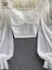 بلوزات نسائية قمصان SINGREINY بولكا نقطة طيات بلوزة قصيرة صيفية مائلة الرقبة طويلة الأكمام المرأة التعادل الرسن مرونة الخصر موضة الفرنسية الشاطئ الأعلى 230630
