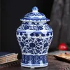 Vases Antique Jingdezhen Ornements En Céramique Creative Réservoir Général Chinois Maison Petit Bleu Et Blanc Général Pot Vase x0630
